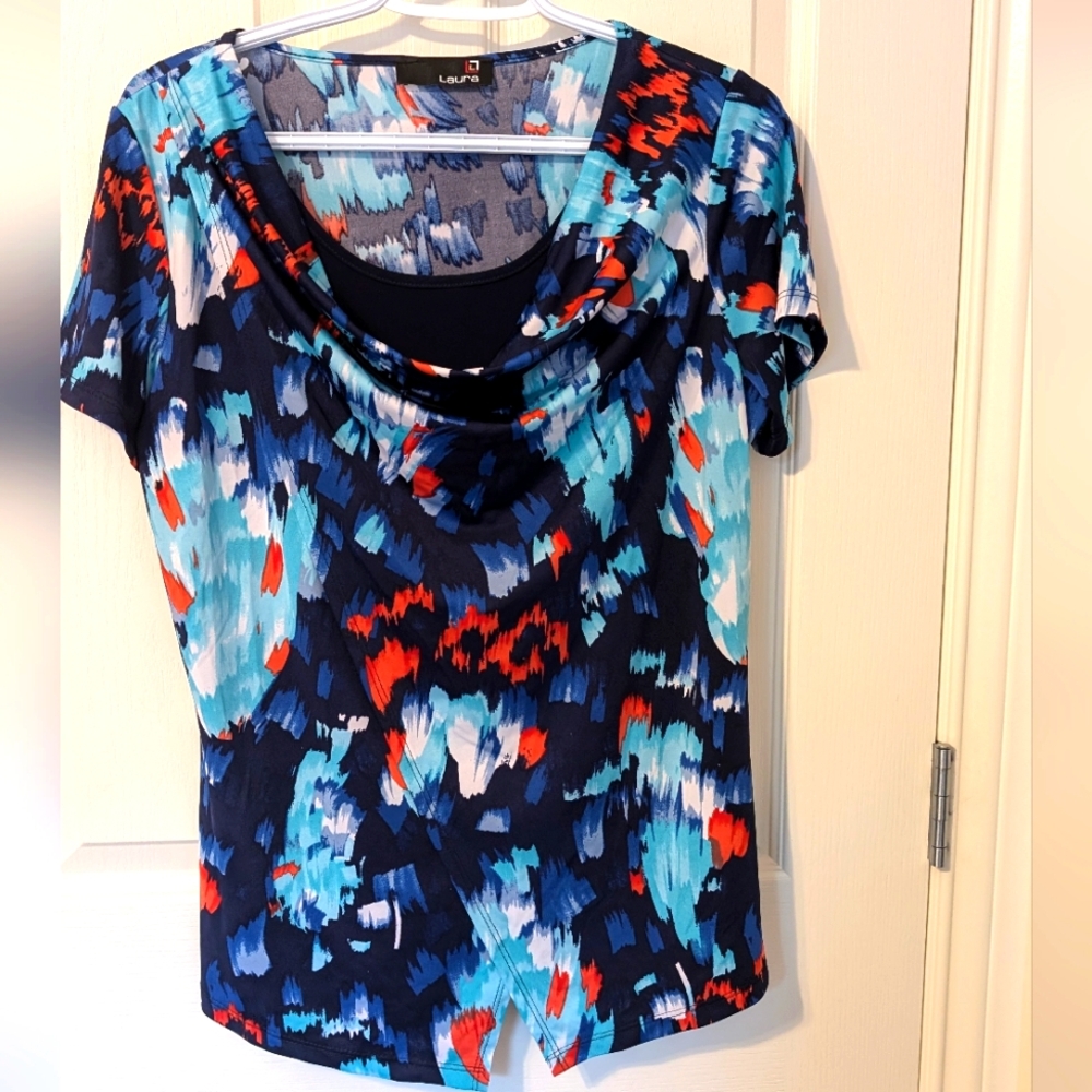 Laura Blue Multicoloued Patterned Top